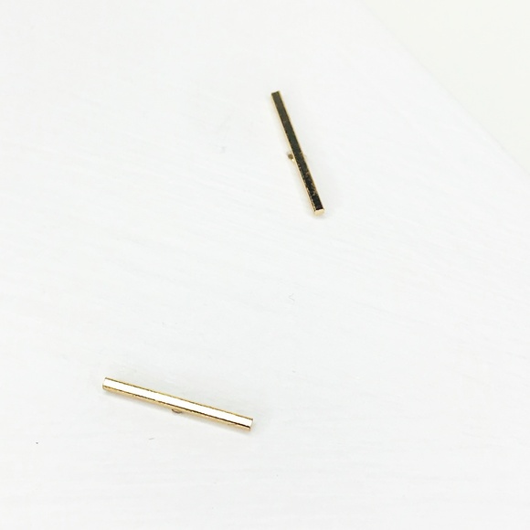 Gold Bar Stud Earrings - Picture 7 of 8